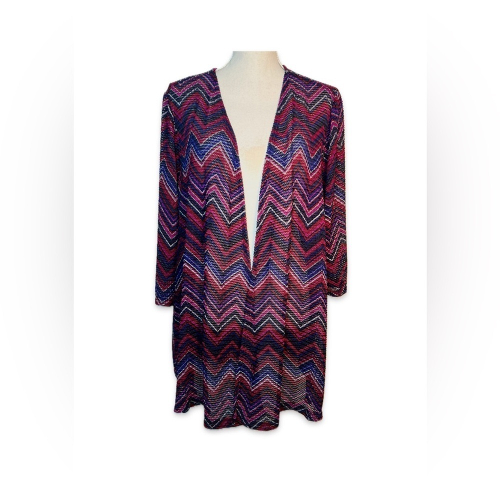 Catherine’s Chevron Cardigan Jacket Women’s 18/20 Multicolor Open Front Knit